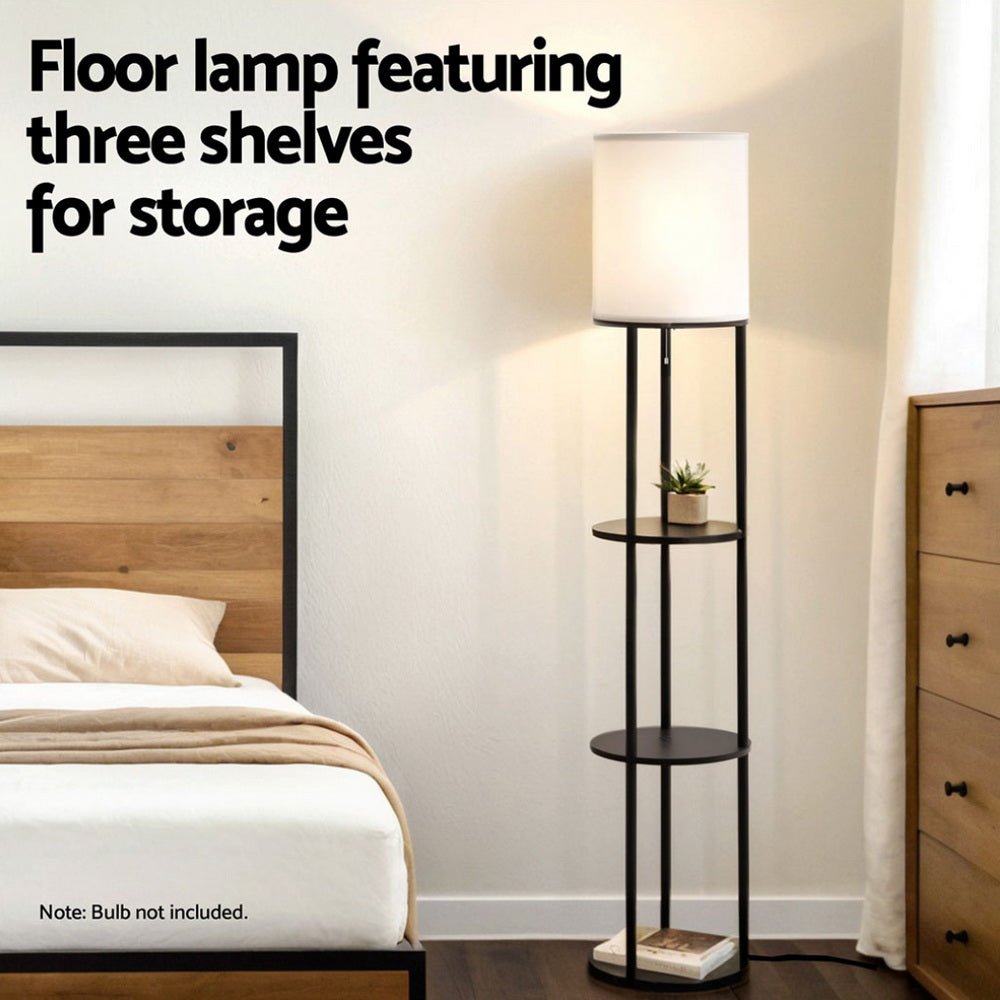 Floor Lamp 3 Tier Shelf Storage LED Light Stand Home Room Vintage Round - Home & Garden > Lighting > Floor Lamps - Rivercity House & Home Co. (ABN 18 642 972 209) - Affordable Modern Furniture Australia