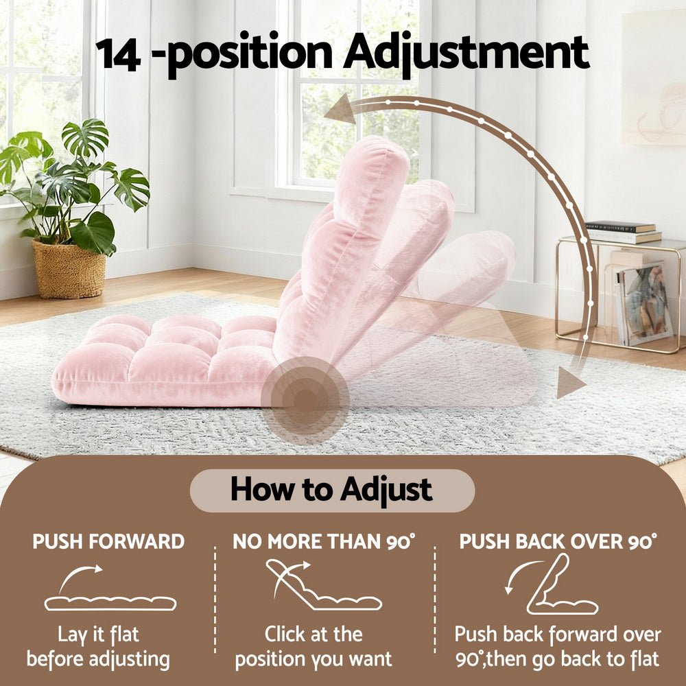 Floor Lounge Sofa Bed Flannel Fabric Pink - Furniture > Bar Stools & Chairs > Arm Chairs & Recliners - Rivercity House & Home Co. (ABN 18 642 972 209) - Affordable Modern Furniture Australia