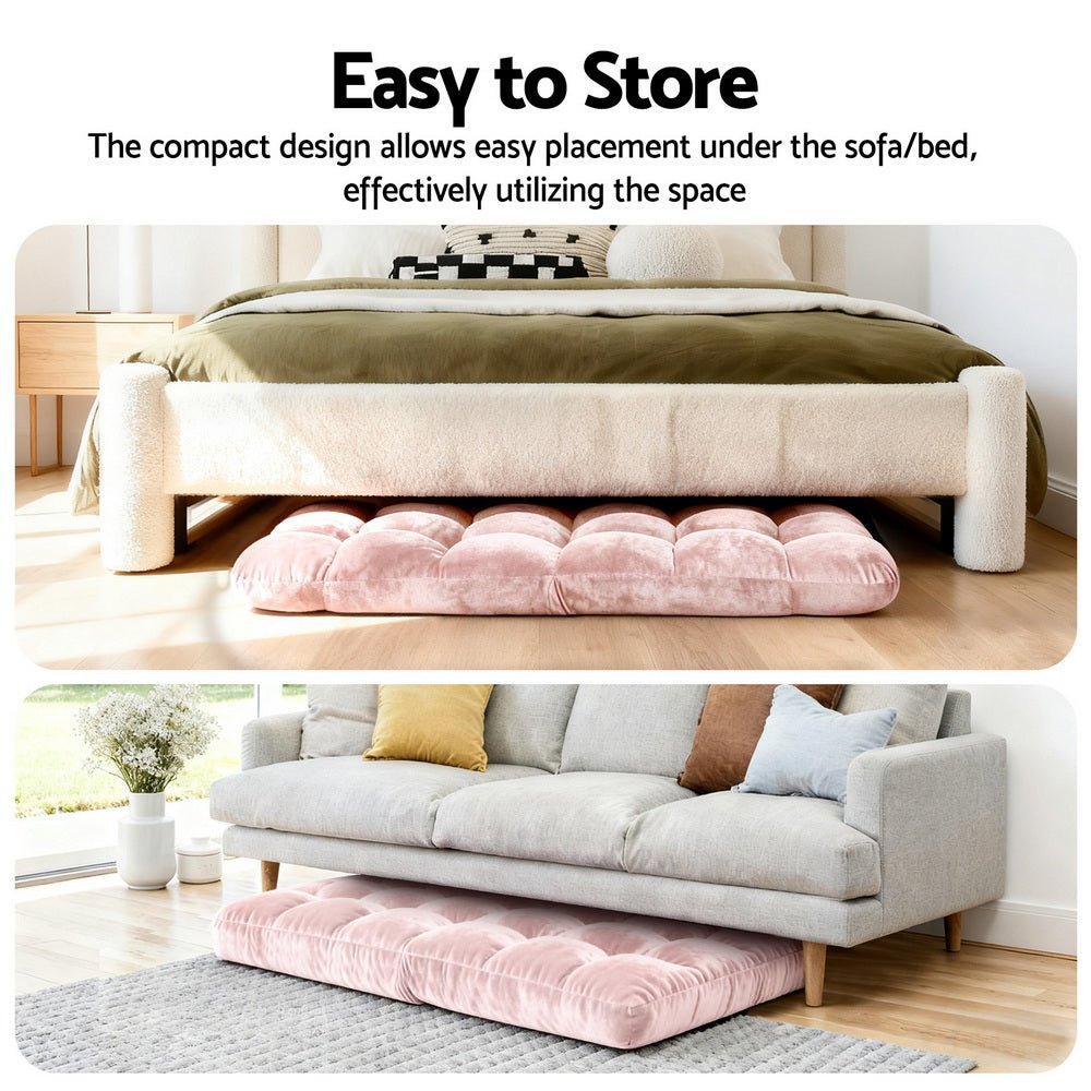 Floor Lounge Sofa Bed Flannel Fabric Pink - Furniture > Bar Stools & Chairs > Arm Chairs & Recliners - Rivercity House & Home Co. (ABN 18 642 972 209) - Affordable Modern Furniture Australia