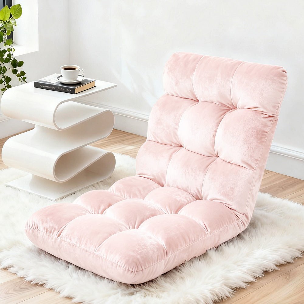 Floor Lounge Sofa Bed Flannel Fabric Pink - Furniture > Bar Stools & Chairs > Arm Chairs & Recliners - Rivercity House & Home Co. (ABN 18 642 972 209) - Affordable Modern Furniture Australia