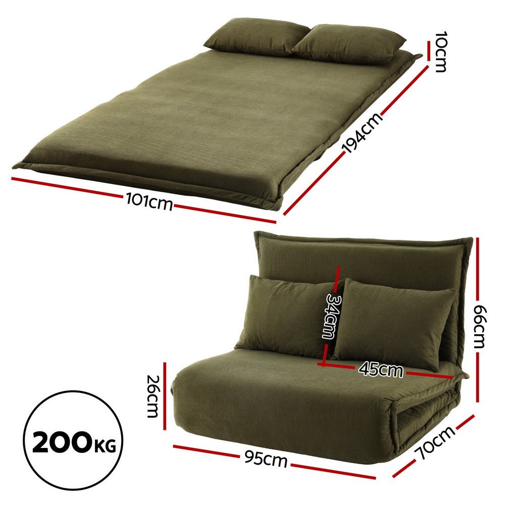 Floor Lounge Sofa Bed Foldable 2 Seater Green - Furniture > Bar Stools & Chairs > Arm Chairs & Recliners - Rivercity House & Home Co. (ABN 18 642 972 209) - Affordable Modern Furniture Australia