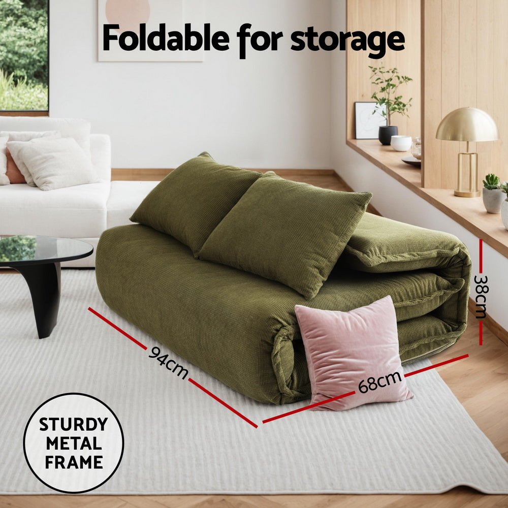 Floor Lounge Sofa Bed Foldable 2 Seater Green - Furniture > Bar Stools & Chairs > Arm Chairs & Recliners - Rivercity House & Home Co. (ABN 18 642 972 209) - Affordable Modern Furniture Australia