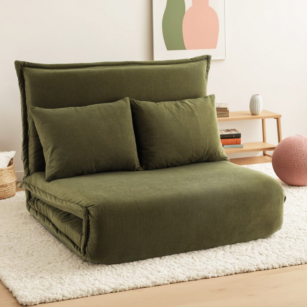 Floor Lounge Sofa Bed Foldable 2 Seater Green - Furniture > Bar Stools & Chairs > Arm Chairs & Recliners - Rivercity House & Home Co. (ABN 18 642 972 209) - Affordable Modern Furniture Australia