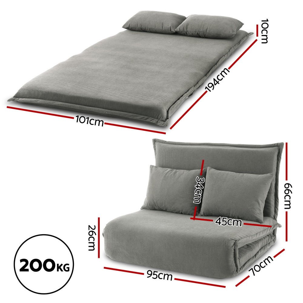 Floor Lounge Sofa Bed Foldable 2 Seater Grey - Furniture > Bar Stools & Chairs > Arm Chairs & Recliners - Rivercity House & Home Co. (ABN 18 642 972 209) - Affordable Modern Furniture Australia