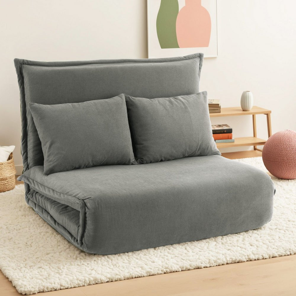 Floor Lounge Sofa Bed Foldable 2 Seater Grey - Furniture > Bar Stools & Chairs > Arm Chairs & Recliners - Rivercity House & Home Co. (ABN 18 642 972 209) - Affordable Modern Furniture Australia