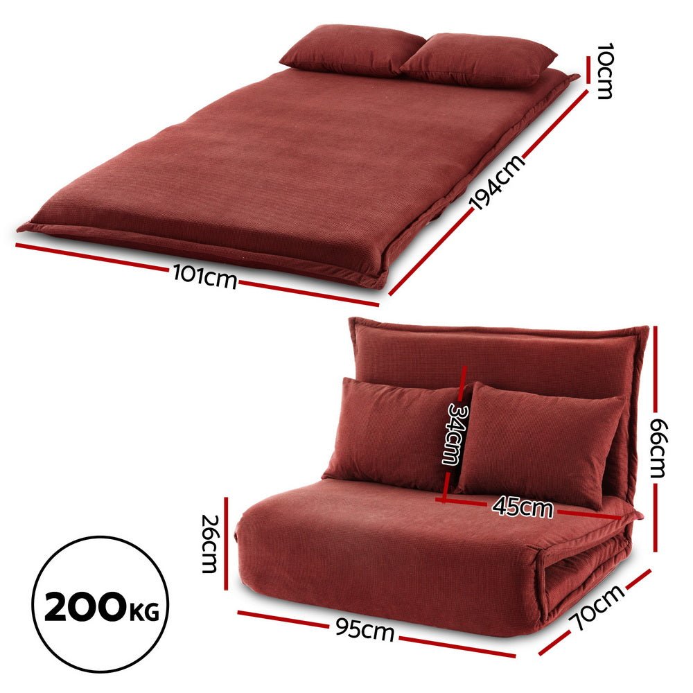 Floor Lounge Sofa Bed Foldable 2 Seater Orange - Furniture > Bar Stools & Chairs > Arm Chairs & Recliners - Rivercity House & Home Co. (ABN 18 642 972 209) - Affordable Modern Furniture Australia