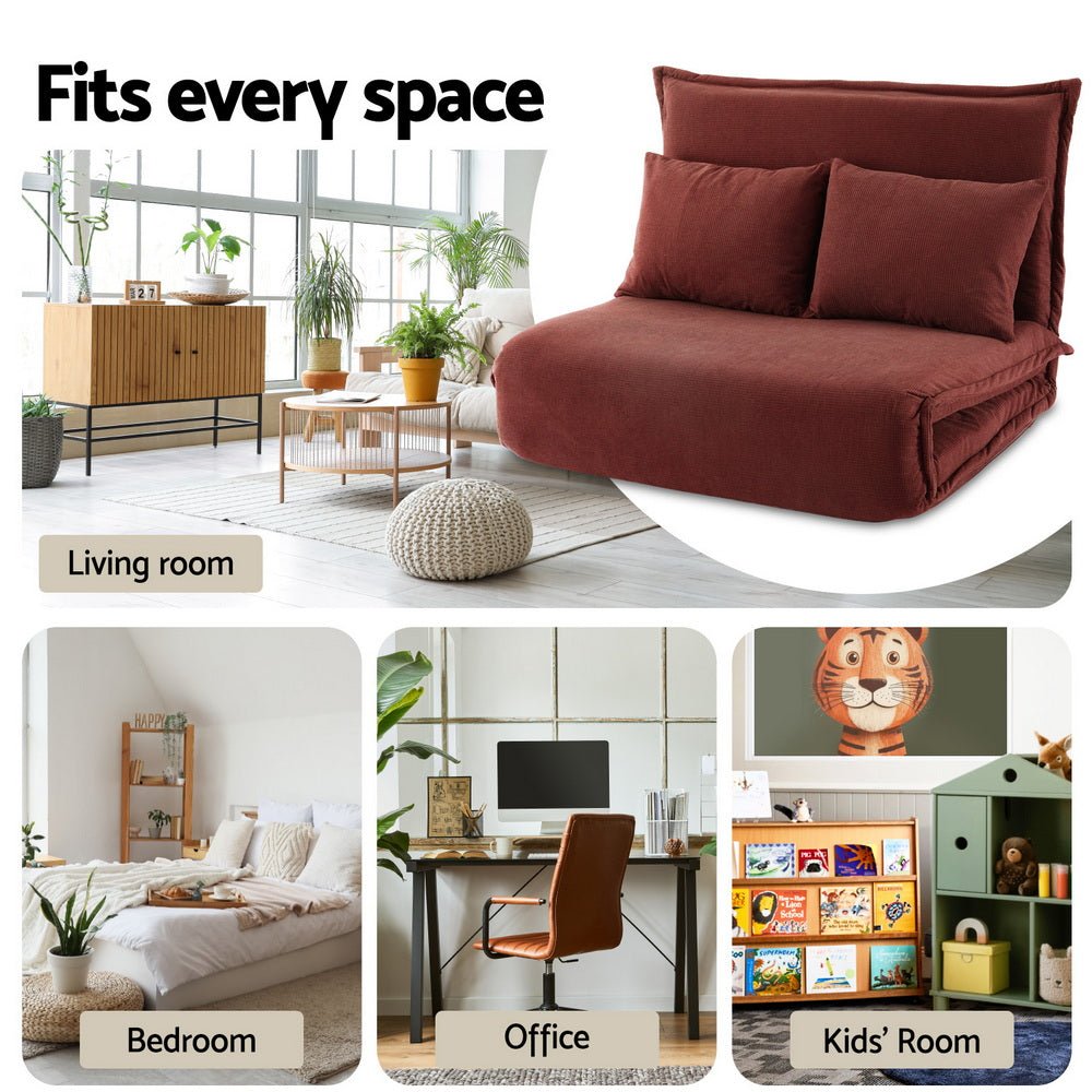Floor Lounge Sofa Bed Foldable 2 Seater Orange - Furniture > Bar Stools & Chairs > Arm Chairs & Recliners - Rivercity House & Home Co. (ABN 18 642 972 209) - Affordable Modern Furniture Australia