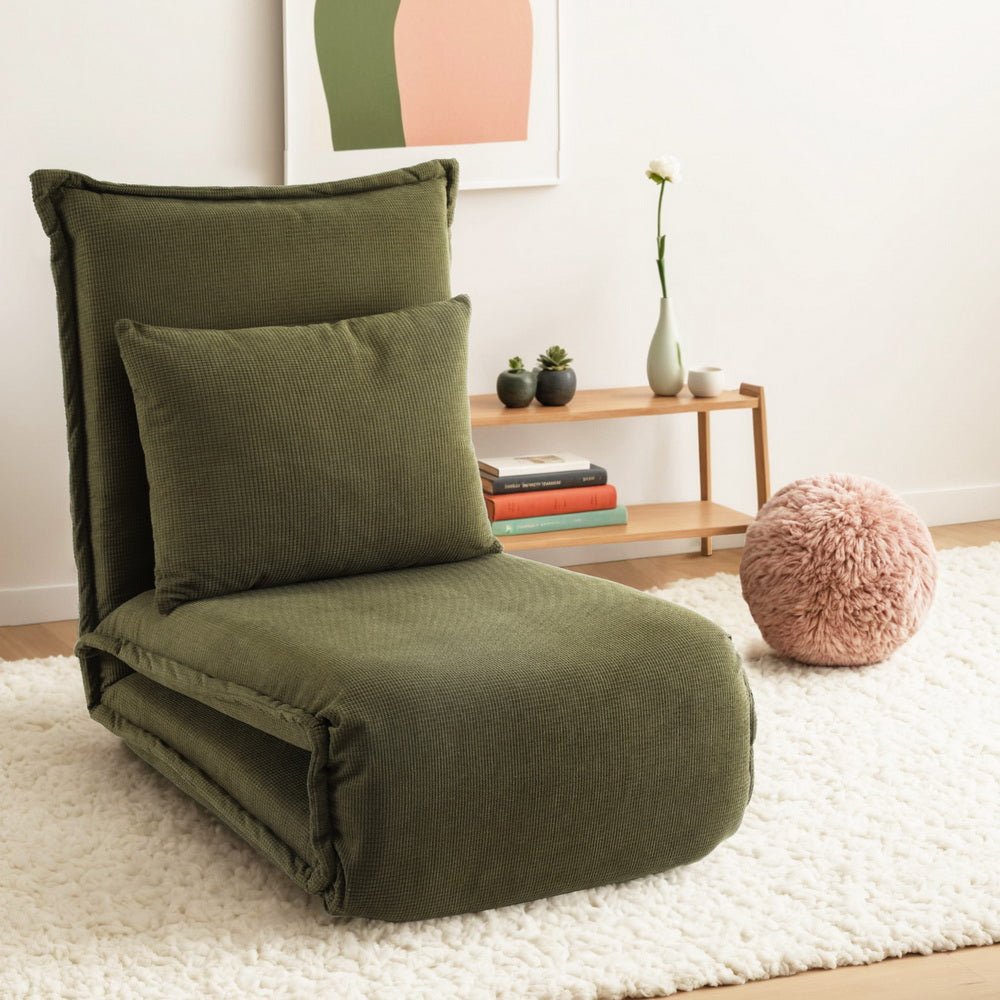 Floor Lounge Sofa Bed Foldable Green - Furniture > Bar Stools & Chairs > Arm Chairs & Recliners - Rivercity House & Home Co. (ABN 18 642 972 209) - Affordable Modern Furniture Australia