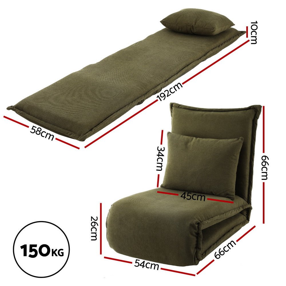 Floor Lounge Sofa Bed Foldable Green - Furniture > Bar Stools & Chairs > Arm Chairs & Recliners - Rivercity House & Home Co. (ABN 18 642 972 209) - Affordable Modern Furniture Australia