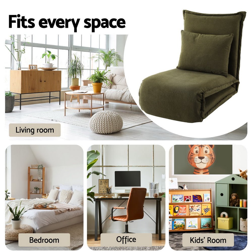 Floor Lounge Sofa Bed Foldable Green - Furniture > Bar Stools & Chairs > Arm Chairs & Recliners - Rivercity House & Home Co. (ABN 18 642 972 209) - Affordable Modern Furniture Australia