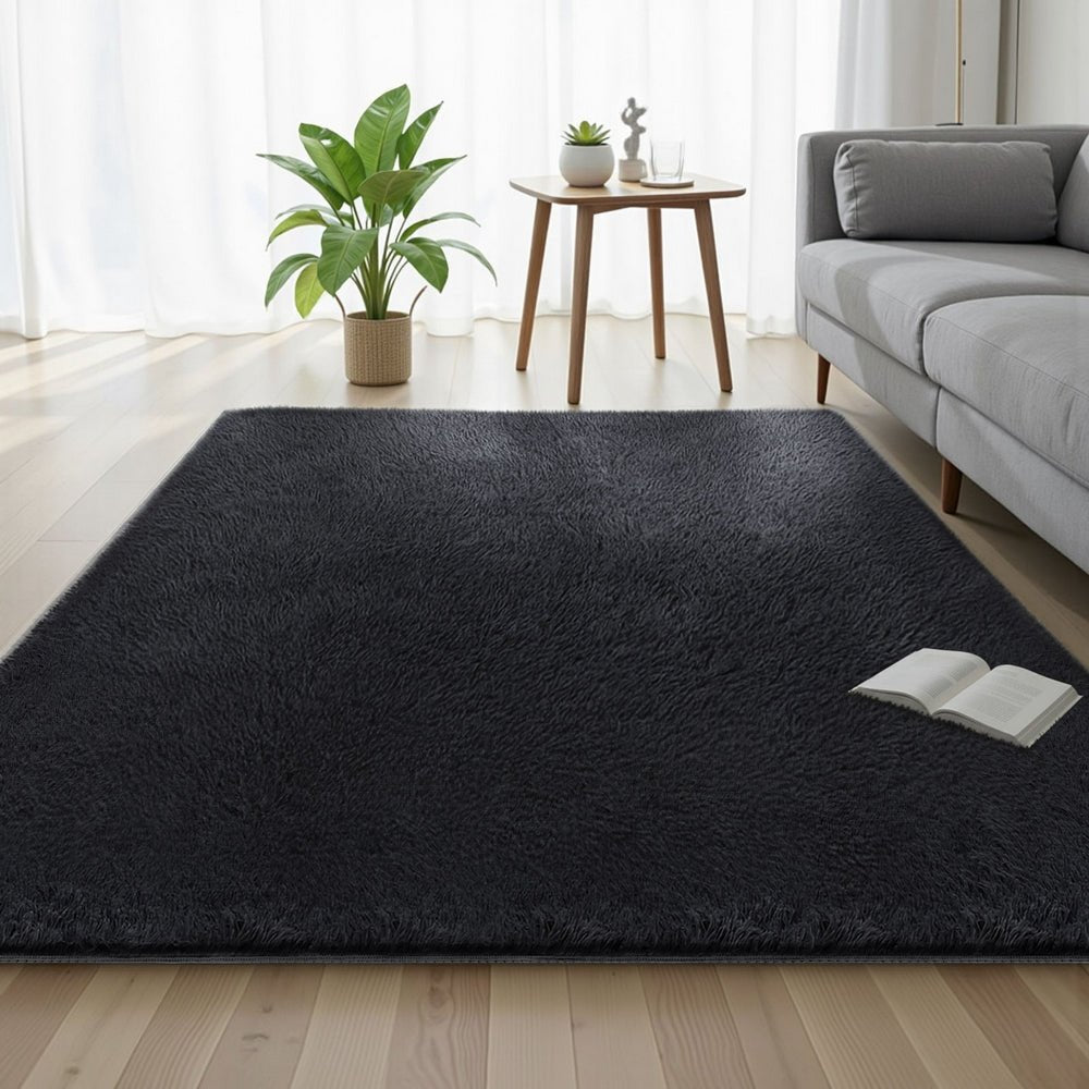 Floor Rug 160x230cm Plush Area Shaggy Rug Living Room Bedroom Carpet Black - Home & Garden > Rugs > Floor Rugs - Rivercity House & Home Co. (ABN 18 642 972 209) - Affordable Modern Furniture Australia