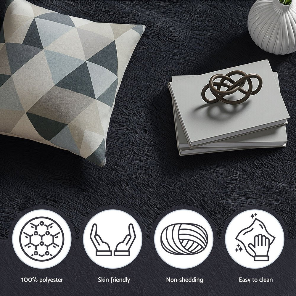 Floor Rug 200x230cm Plush Area Shaggy Rug Living Room Bedroom Carpet Black - Home & Garden > Rugs > Floor Rugs - Rivercity House & Home Co. (ABN 18 642 972 209) - Affordable Modern Furniture Australia