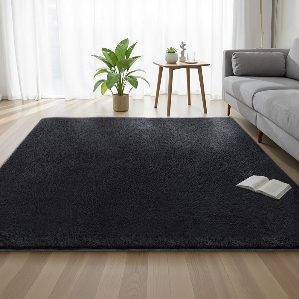 Floor Rug 200x230cm Plush Area Shaggy Rug Living Room Bedroom Carpet Black - Home & Garden > Rugs > Floor Rugs - Rivercity House & Home Co. (ABN 18 642 972 209) - Affordable Modern Furniture Australia