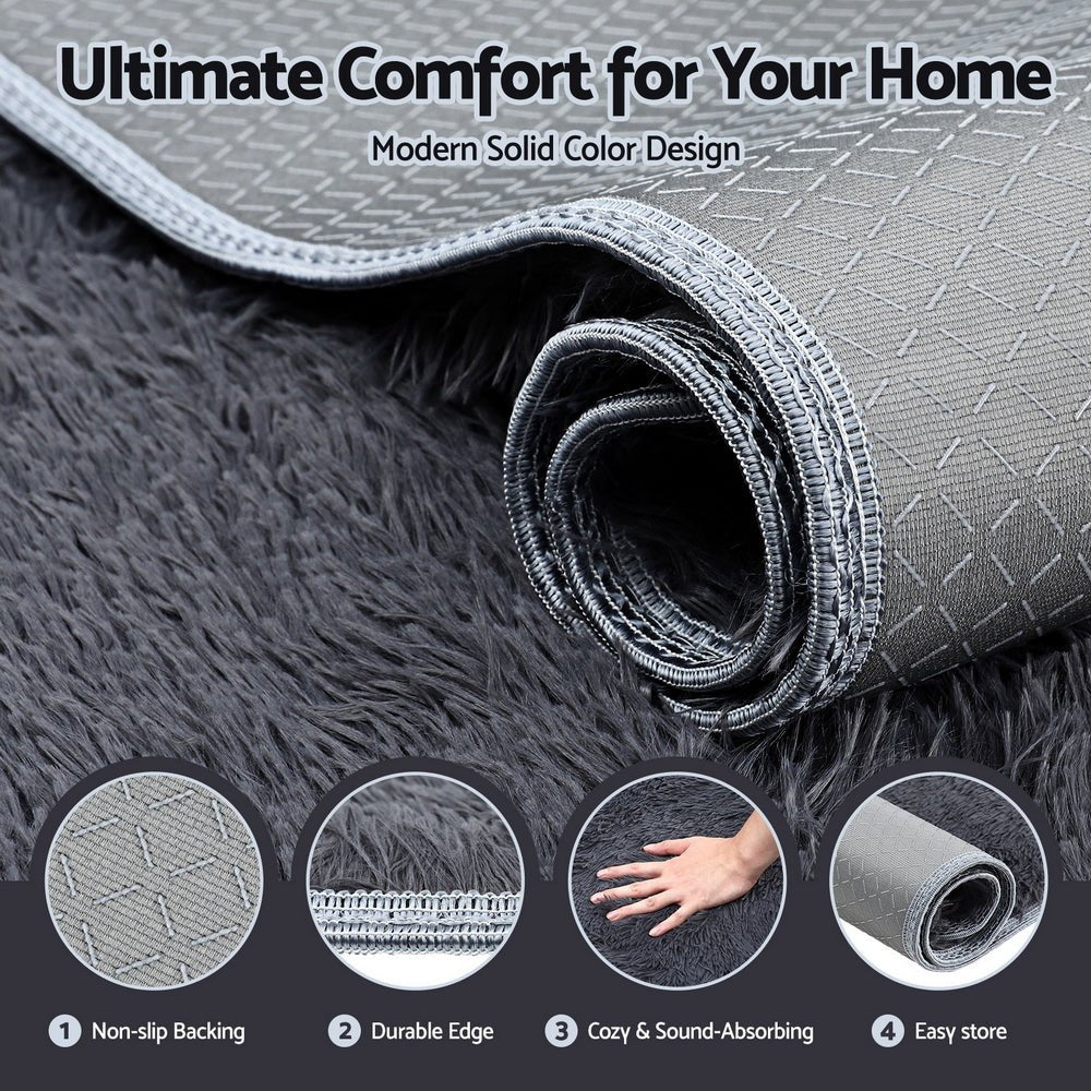 Floor Rug 200x230cm Plush Area Shaggy Rug Living Room Bedroom Carpet Grey - Home & Garden > Rugs > Floor Rugs - Rivercity House & Home Co. (ABN 18 642 972 209) - Affordable Modern Furniture Australia