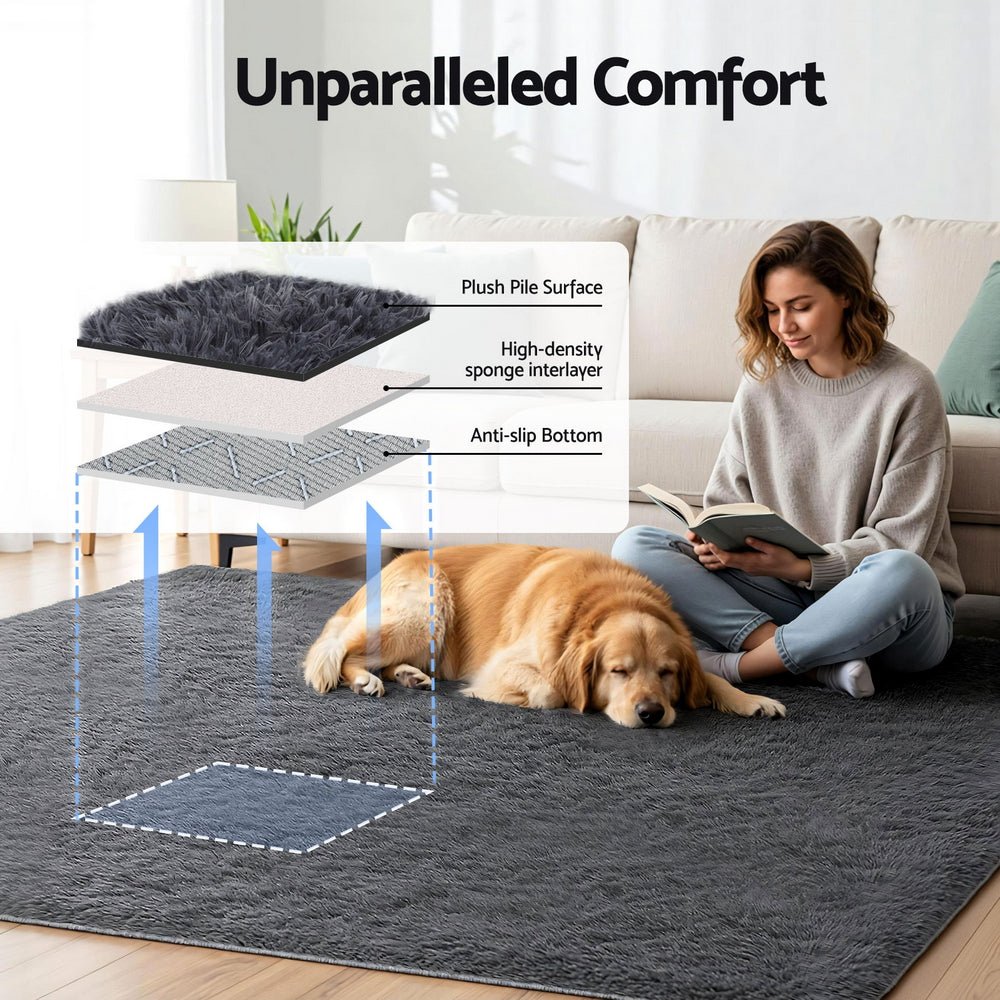 Floor Rug 200x230cm Plush Area Shaggy Rug Living Room Bedroom Carpet Grey - Home & Garden > Rugs > Floor Rugs - Rivercity House & Home Co. (ABN 18 642 972 209) - Affordable Modern Furniture Australia