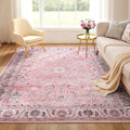 Vintage Floral Washable Floor Rug 200x290cm Large Area Carpet - Soft Palette