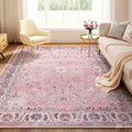 Vintage Floral Washable Floor Rug 240x340cm Low-Profile Area Carpet - Soft Palette