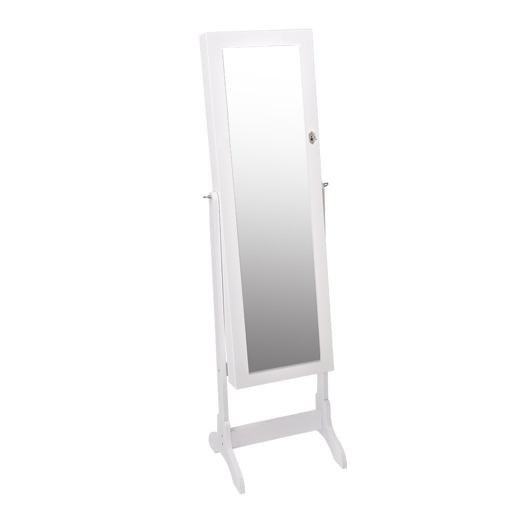 Floor Standing Mirror Jewellery and Makeup Cabinet with Drawers and Shelves - White - Rivercity House & Home Co. (ABN 18 642 972 209) - Affordable Modern Furniture Australia