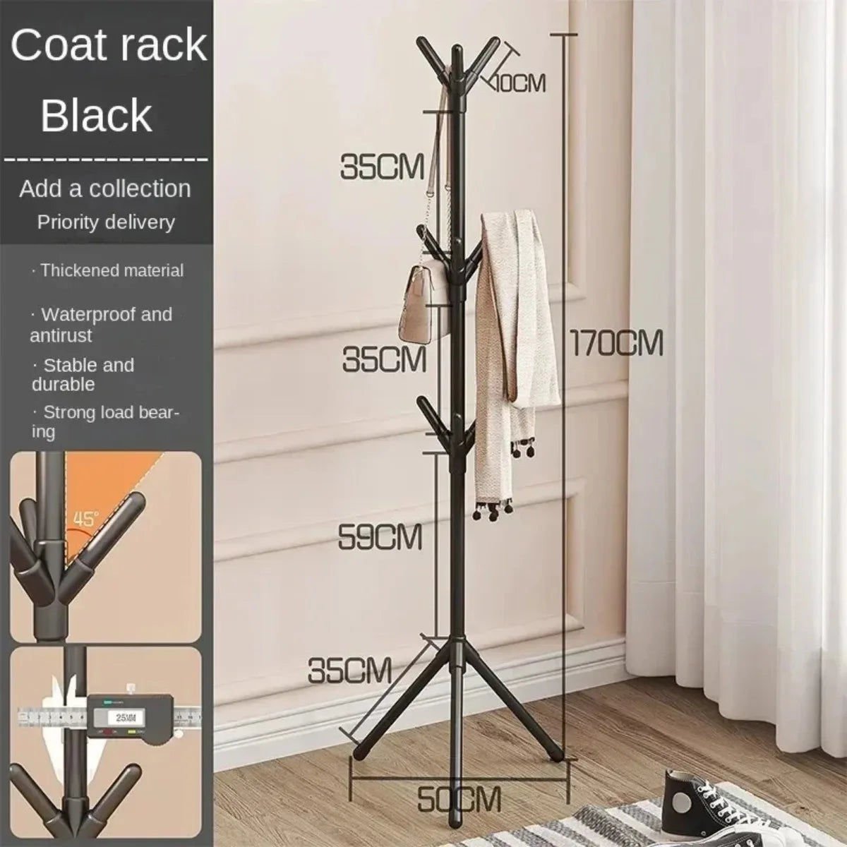 Floor-to-Floor Clothes and Hats Rack Holder - Home & Garden > Storage > Clothing & Wardrobe Storage - Rivercity House & Home Co. (ABN 18 642 972 209) - Affordable Modern Furniture Australia