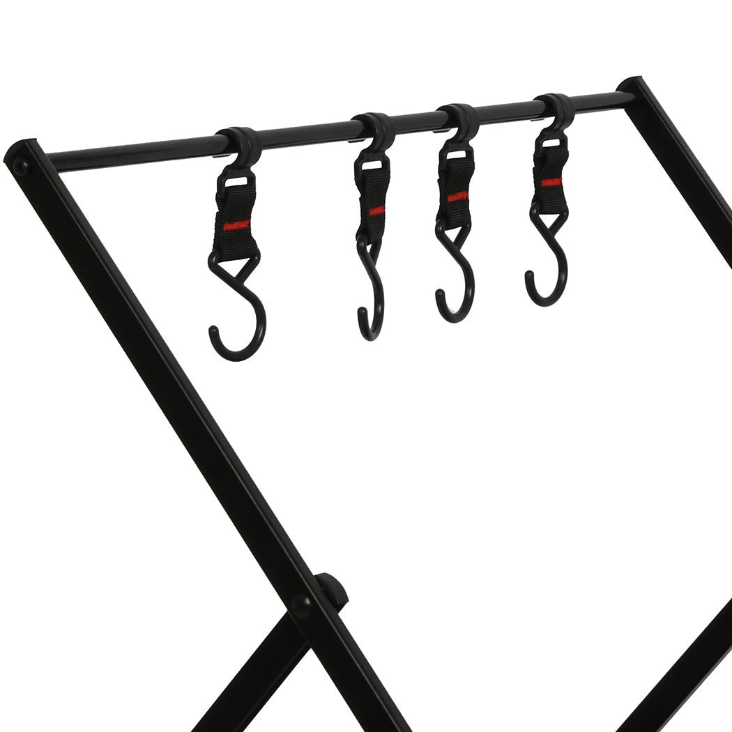 Foldable 2 - Layer Camping Storage Shelves with Hooks - Black - Rivercity House & Home Co. (ABN 18 642 972 209) - Affordable Modern Furniture Australia