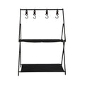Foldable 2-Layer Camping Storage Shelves with Hooks - Black