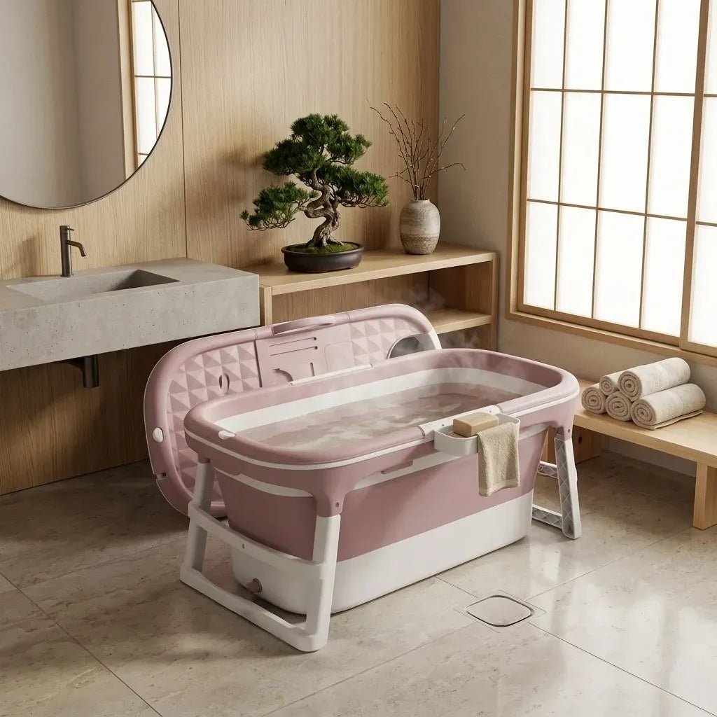 Foldable Adult Soaking Bathtub with Insulated Cover and Accessories - Pink - Home & Garden > Bathroom Accessories > Toilet & Bidet Accessories - Rivercity House & Home Co. (ABN 18 642 972 209) - Affordable Modern Furniture Australia