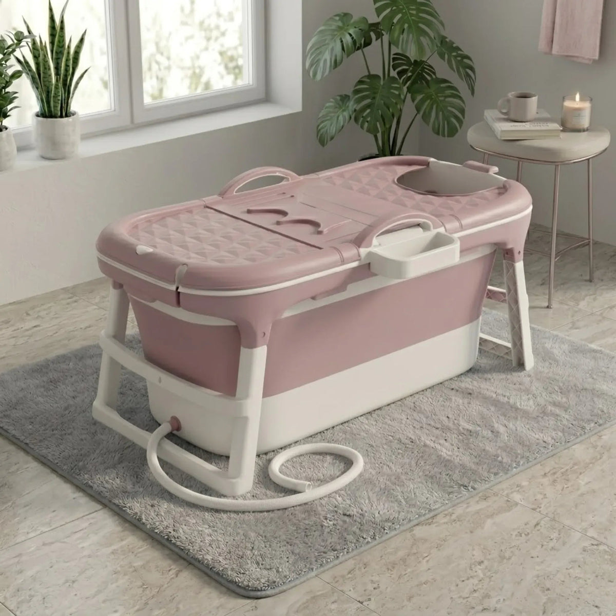 Foldable Adult Soaking Bathtub with Insulated Cover and Accessories - Pink - Home & Garden > Bathroom Accessories > Toilet & Bidet Accessories - Rivercity House & Home Co. (ABN 18 642 972 209) - Affordable Modern Furniture Australia