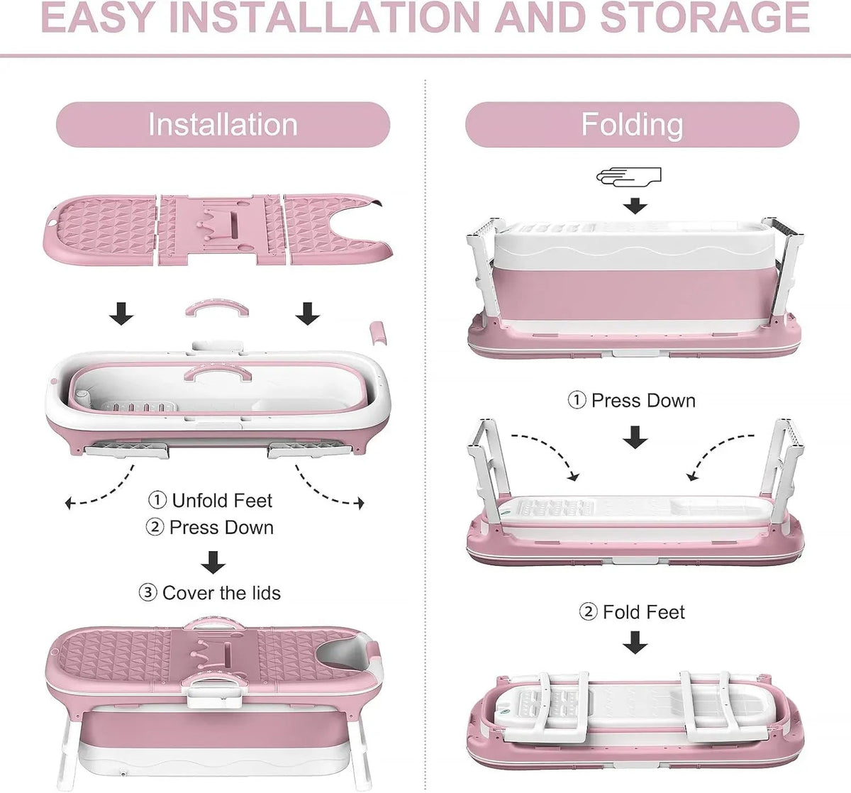 Foldable Adult Soaking Bathtub with Insulated Cover and Accessories - Pink - Home & Garden > Bathroom Accessories > Toilet & Bidet Accessories - Rivercity House & Home Co. (ABN 18 642 972 209) - Affordable Modern Furniture Australia