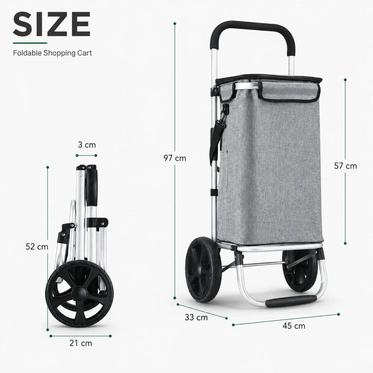 Foldable Aluminium Shopping Trolley 45L with Insulated Bag and Waterproof Oxford Cloth - Grey - Home & Garden > Kitchenware > Food Storage - Rivercity House & Home Co. (ABN 18 642 972 209) - Affordable Modern Furniture Australia