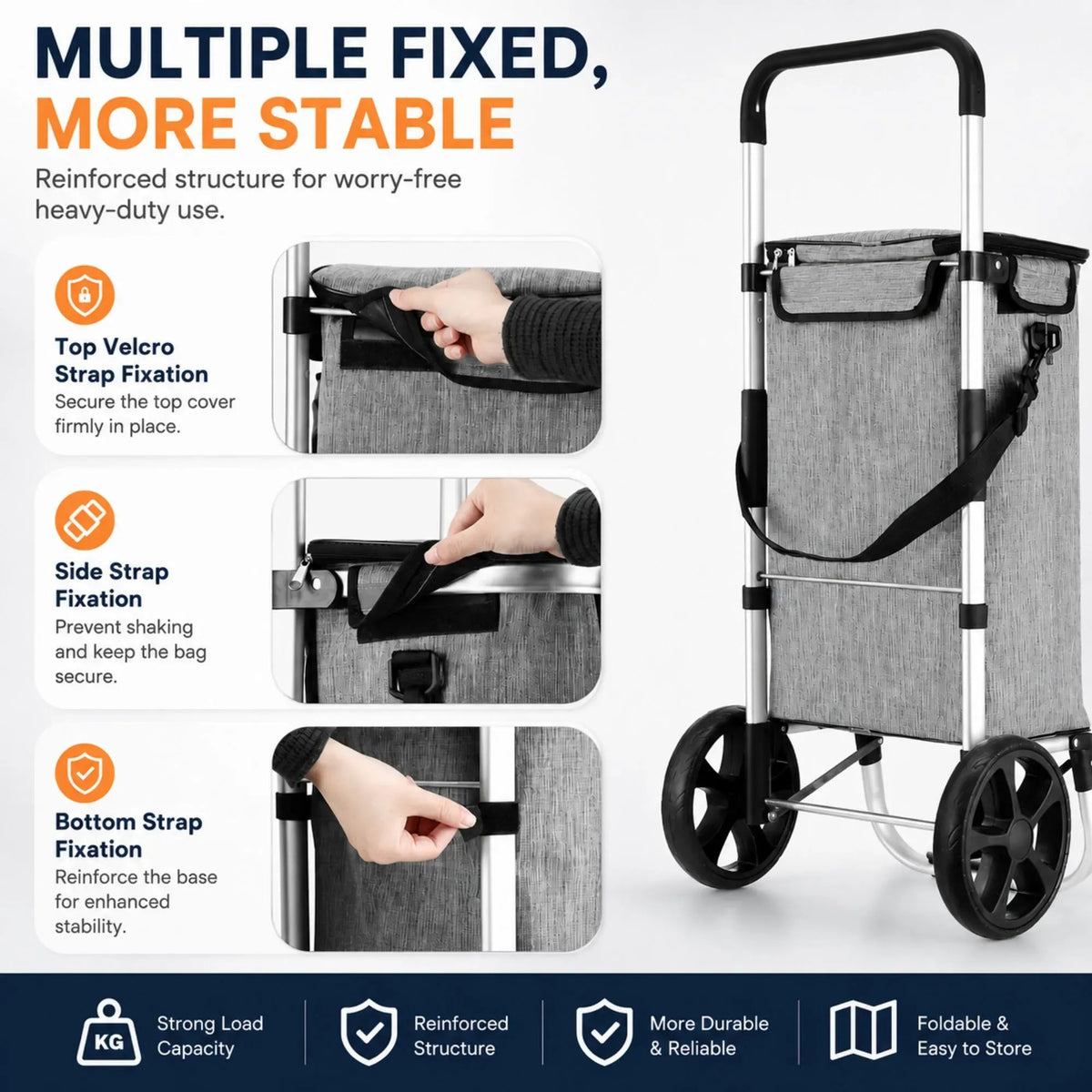 Foldable Aluminium Shopping Trolley 45L with Insulated Bag and Waterproof Oxford Cloth - Grey - Home & Garden > Kitchenware > Food Storage - Rivercity House & Home Co. (ABN 18 642 972 209) - Affordable Modern Furniture Australia
