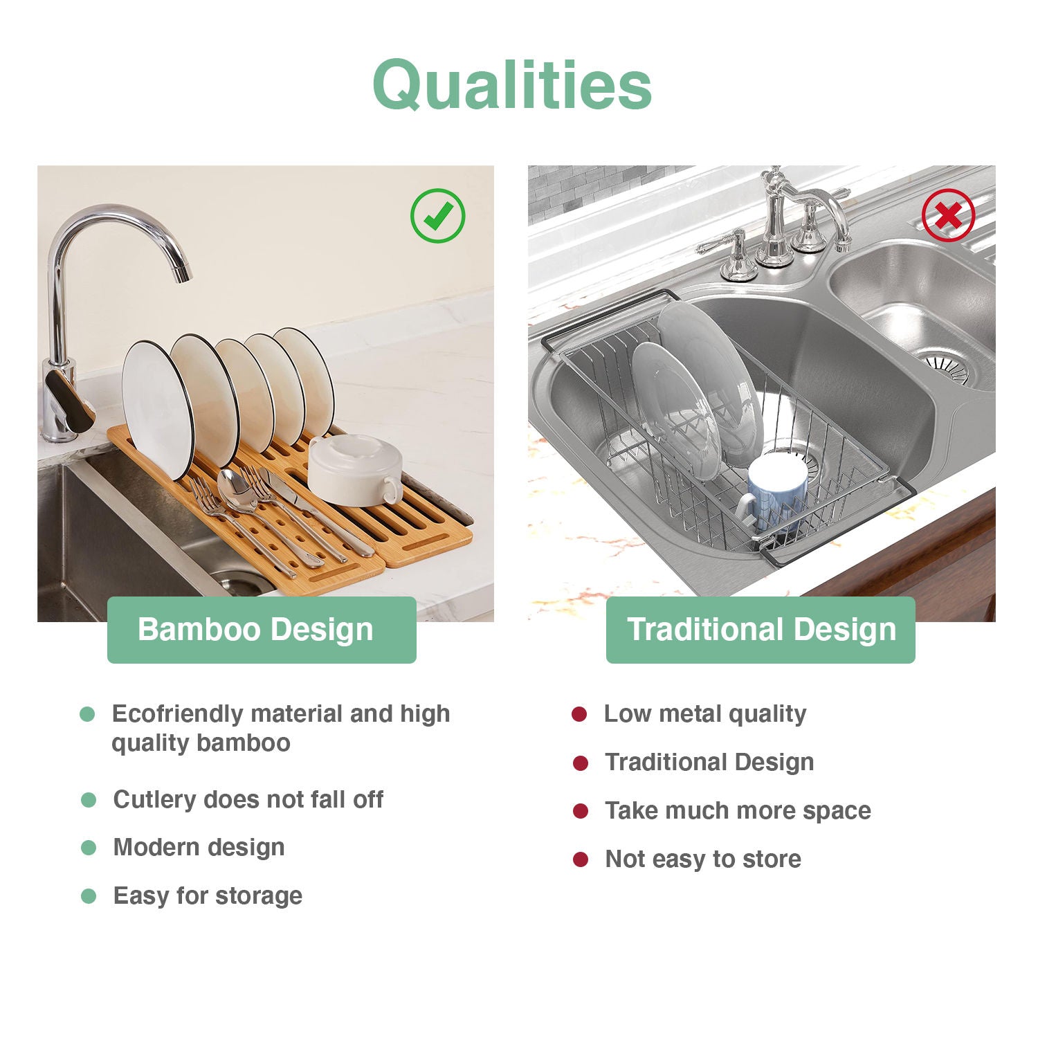 Foldable Bamboo Dish Drying Rack for Kitchen - Home & Garden > Laundry & Cleaning > Drying Racks & Hangers - Rivercity House & Home Co. (ABN 18 642 972 209) - Affordable Modern Furniture Australia