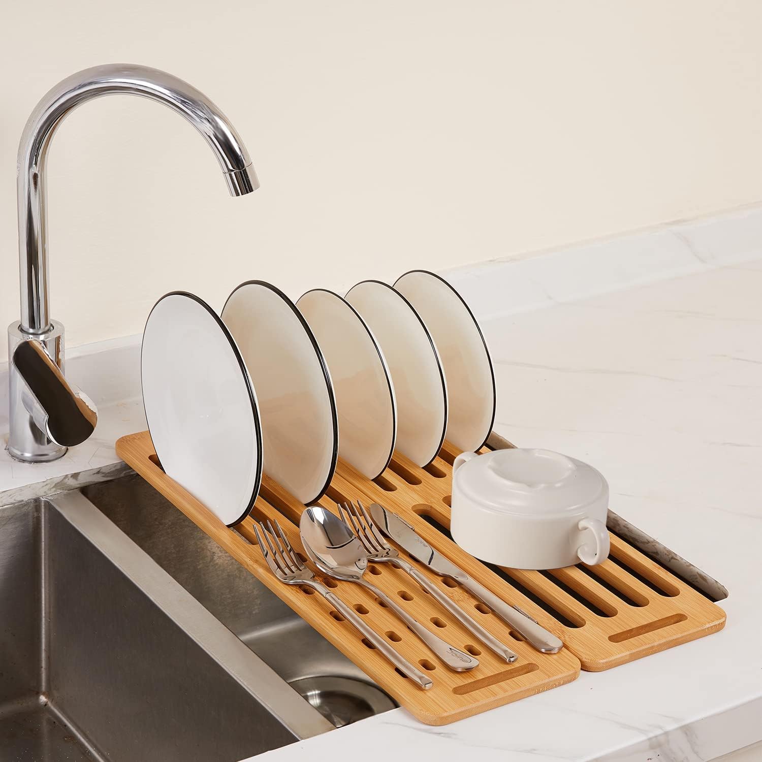 Foldable Bamboo Dish Drying Rack for Kitchen - Home & Garden > Laundry & Cleaning > Drying Racks & Hangers - Rivercity House & Home Co. (ABN 18 642 972 209) - Affordable Modern Furniture Australia