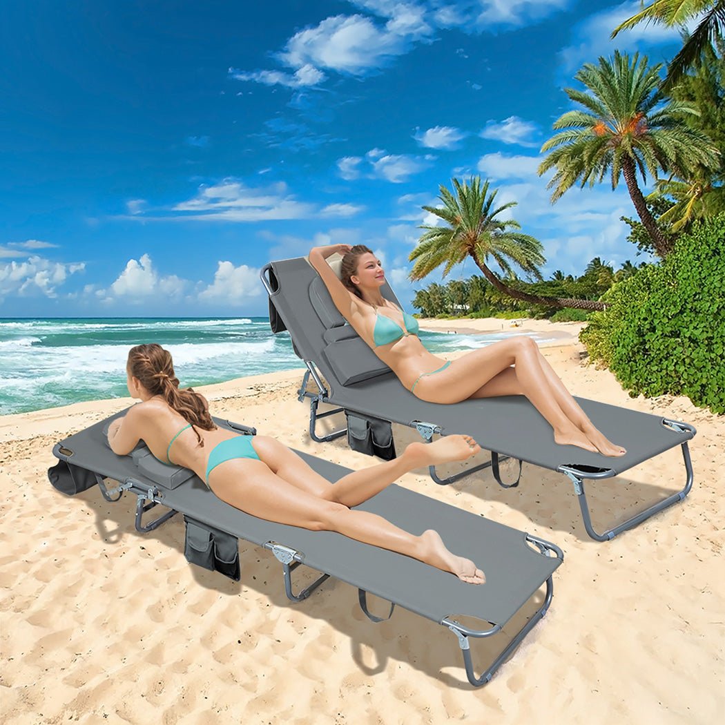 Foldable Beach Lounge Chair with Face Hole and Pillows - Grey - Rivercity House & Home Co. (ABN 18 642 972 209) - Affordable Modern Furniture Australia