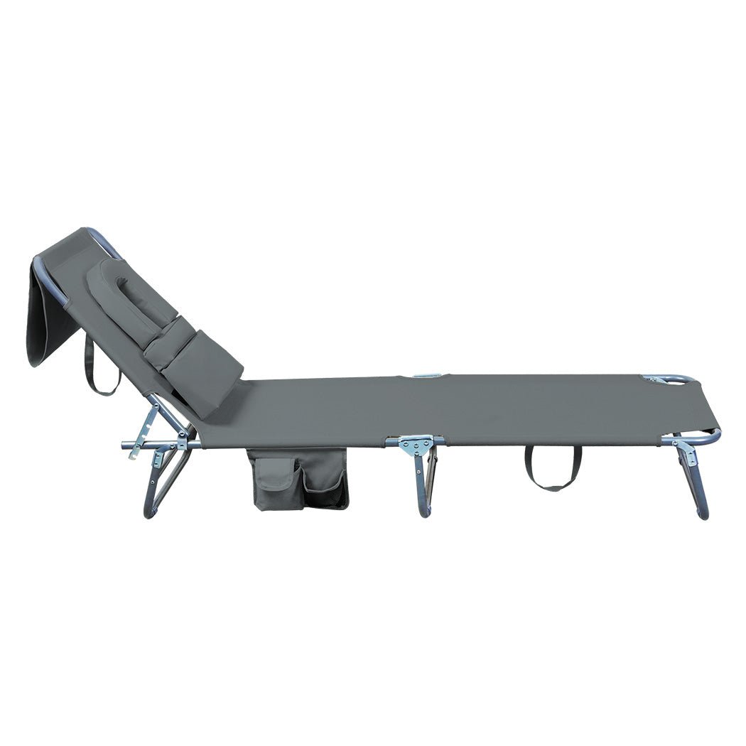 Foldable Beach Lounge Chair with Face Hole and Pillows - Grey - Rivercity House & Home Co. (ABN 18 642 972 209) - Affordable Modern Furniture Australia