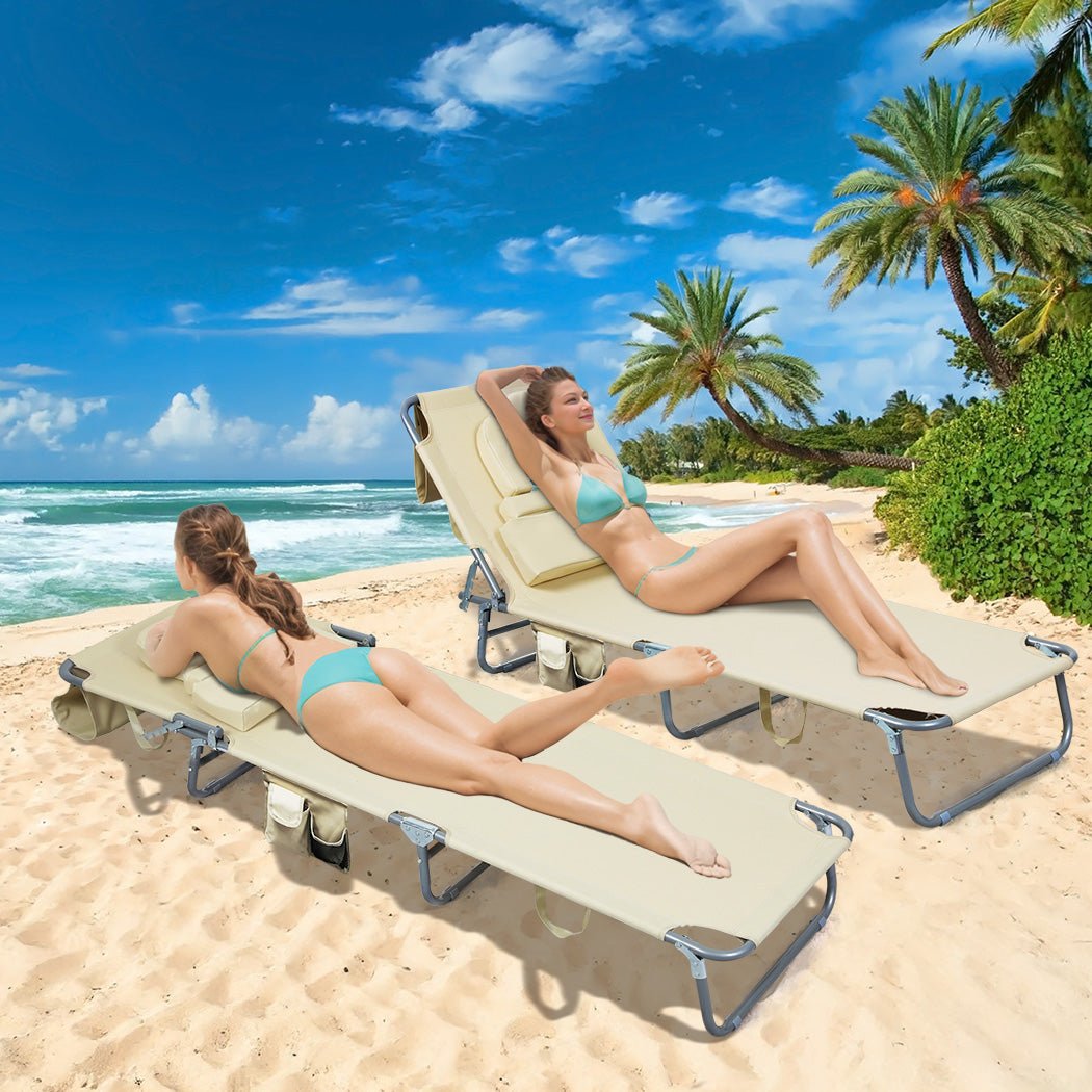 Foldable Beach Lounge Chair with Face Hole and Pillows - Khaki - Rivercity House & Home Co. (ABN 18 642 972 209) - Affordable Modern Furniture Australia