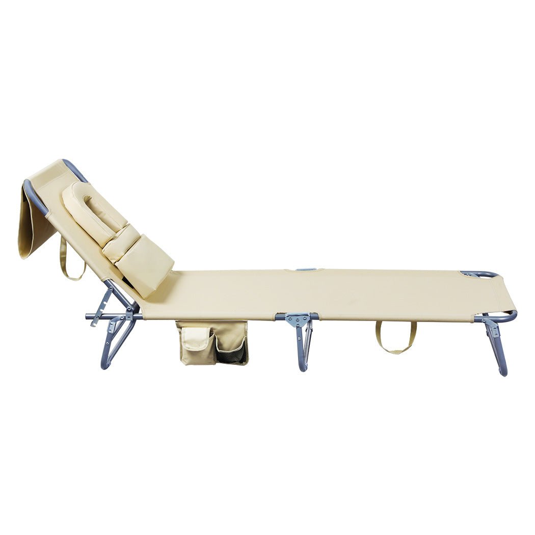 Foldable Beach Lounge Chair with Face Hole and Pillows - Khaki - Rivercity House & Home Co. (ABN 18 642 972 209) - Affordable Modern Furniture Australia