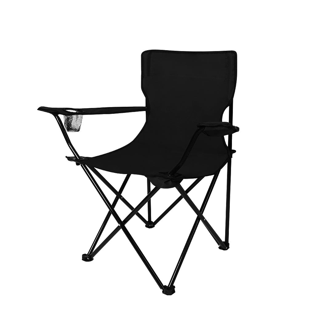 Foldable Camping Chair with Armrests and Drink Holder - Black - Rivercity House & Home Co. (ABN 18 642 972 209) - Affordable Modern Furniture Australia