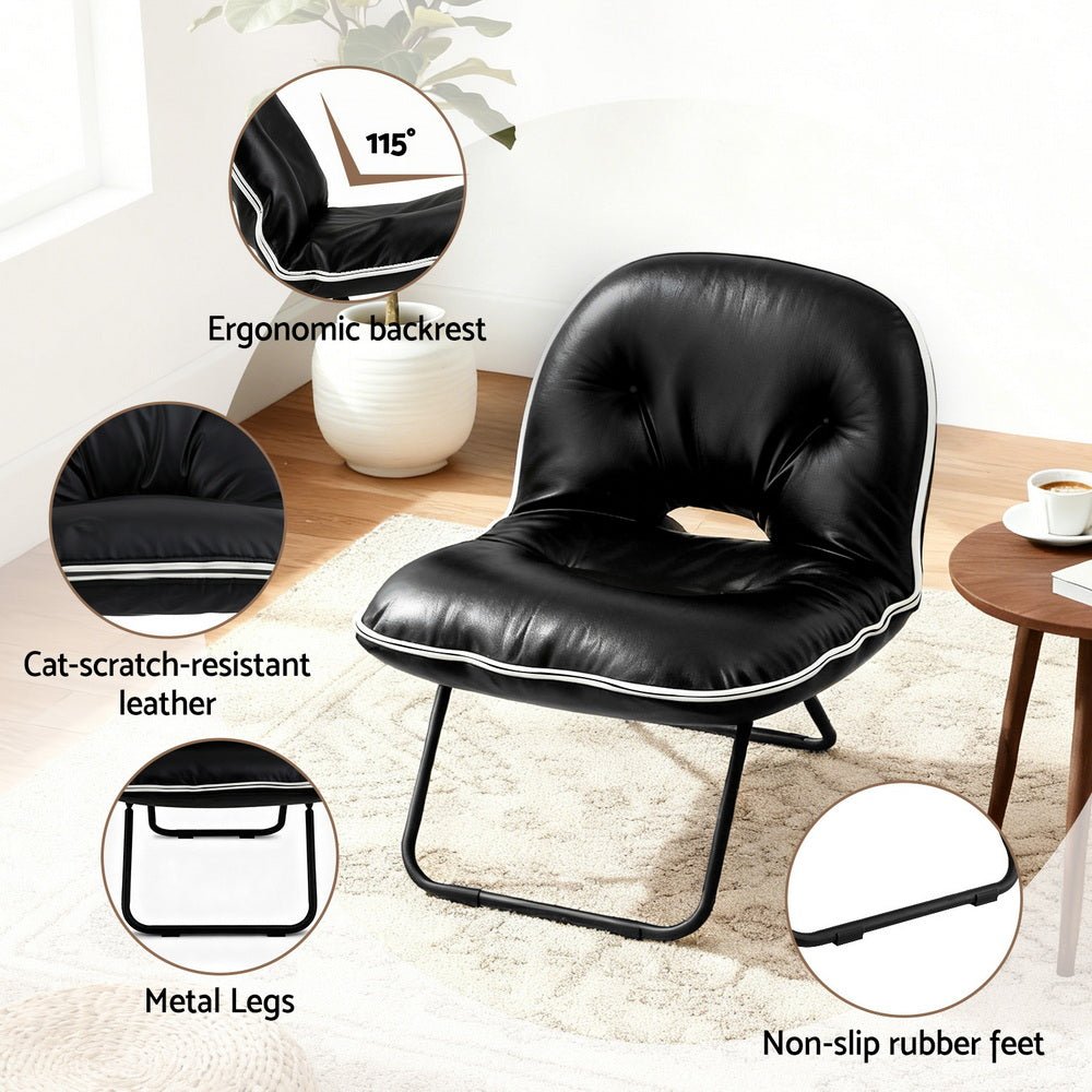 Foldable Chair 2 - In - 1 Armchair Lounge Chair Portable Black - Furniture > Bar Stools & Chairs > Arm Chairs & Recliners - Rivercity House & Home Co. (ABN 18 642 972 209) - Affordable Modern Furniture Australia