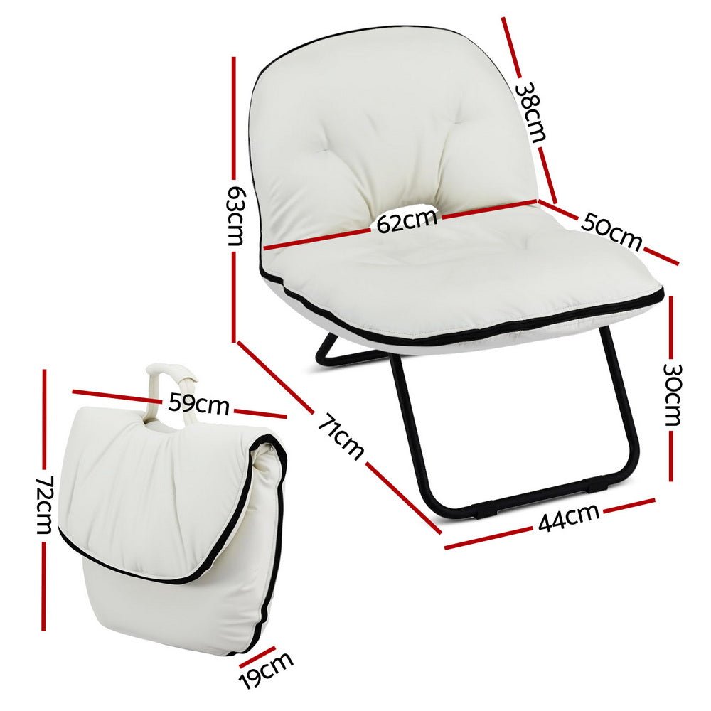 Foldable Chair 2 - In - 1 Armchair Lounge Chair Portable White - Furniture > Bar Stools & Chairs > Arm Chairs & Recliners - Rivercity House & Home Co. (ABN 18 642 972 209) - Affordable Modern Furniture Australia