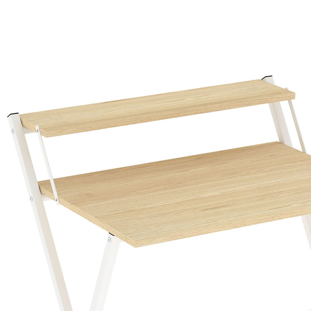 Foldable Computer Desk with Monitor Shelf Office Study Table - Oak and White - Rivercity House & Home Co. (ABN 18 642 972 209) - Affordable Modern Furniture Australia