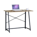 Foldable Computer Desk with Oak Finish and Steel Frame - Brown