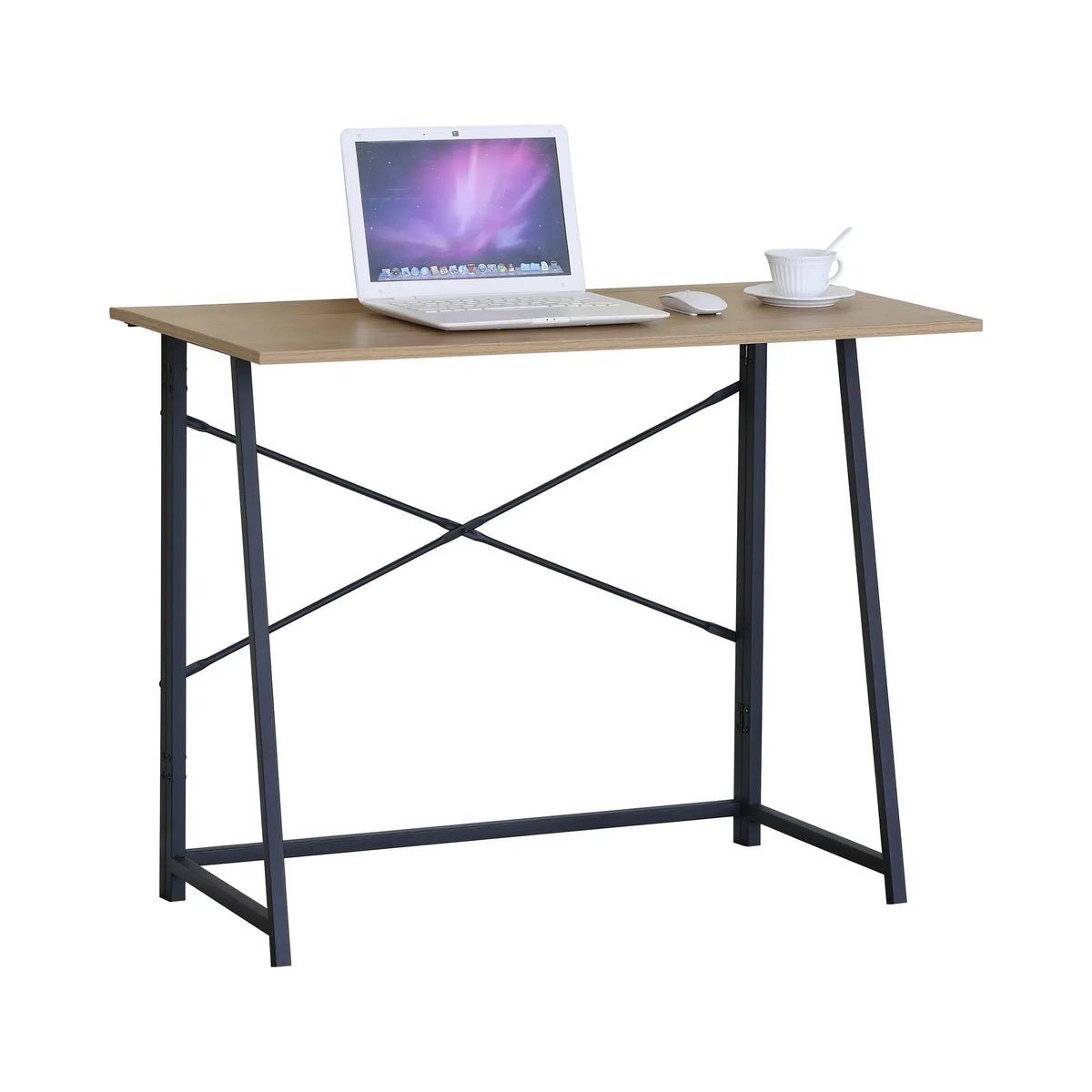 Foldable Computer Desk with Oak Finish and Steel Frame - Brown - Furniture > Office > Desks - Rivercity House & Home Co. (ABN 18 642 972 209) - Affordable Modern Furniture Australia