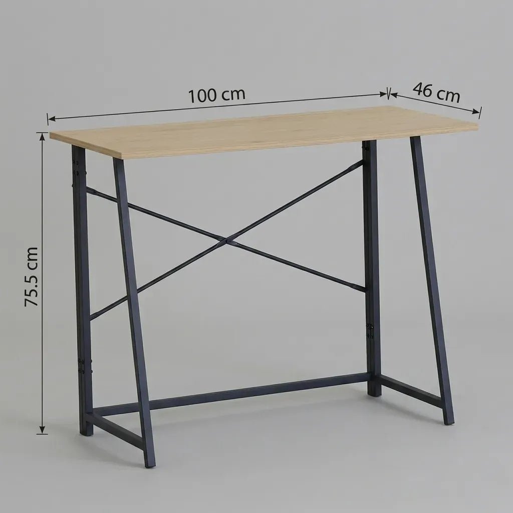 Foldable Computer Desk with Oak Finish and Steel Frame - Brown - Furniture > Office > Desks - Rivercity House & Home Co. (ABN 18 642 972 209) - Affordable Modern Furniture Australia