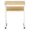 Foldable Computer Desk with Storage Shelf and Wheels for Home Office - Oak and White
