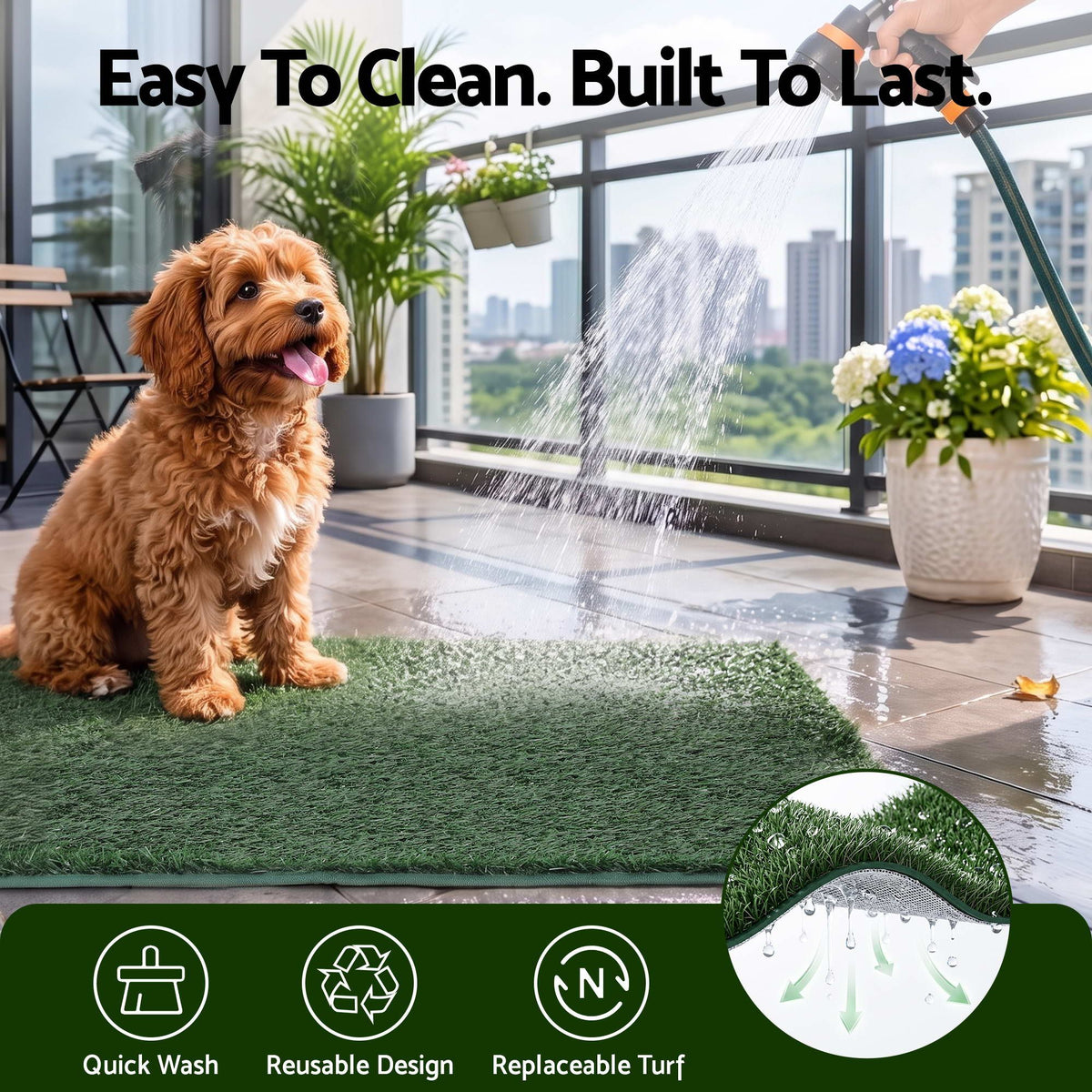 Foldable Dog Grass Potty Pad with High Wall Tray for Apartment Balcony and RV Travel - Home & Garden > Artificial Plants > Artificial Grass - Rivercity House & Home Co. (ABN 18 642 972 209) - Affordable Modern Furniture Australia