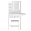 Foldable Dressing Table Vanity Desk with LED Makeup Mirror & Stool - White