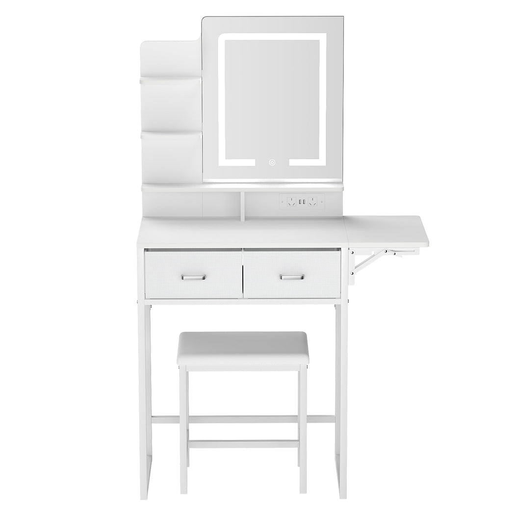 Foldable Dressing Table Vanity Desk with LED Makeup Mirror & Stool - White - Rivercity House & Home Co. (ABN 18 642 972 209) - Affordable Modern Furniture Australia