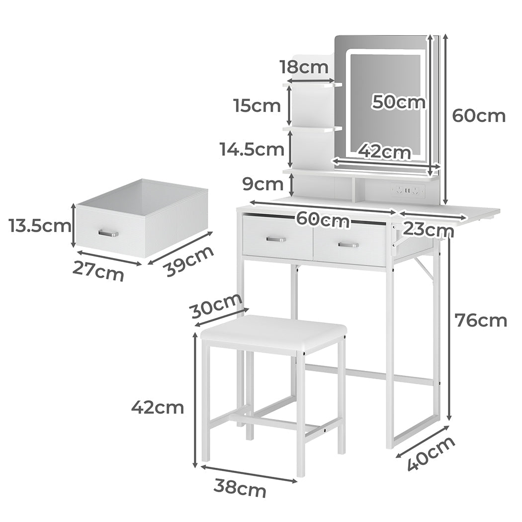 Foldable Dressing Table Vanity Desk with LED Makeup Mirror & Stool - White - Rivercity House & Home Co. (ABN 18 642 972 209) - Affordable Modern Furniture Australia