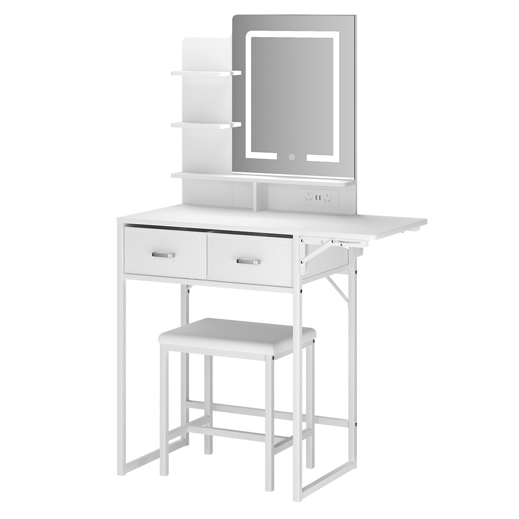 Foldable Dressing Table Vanity Desk with LED Makeup Mirror & Stool - White - Rivercity House & Home Co. (ABN 18 642 972 209) - Affordable Modern Furniture Australia