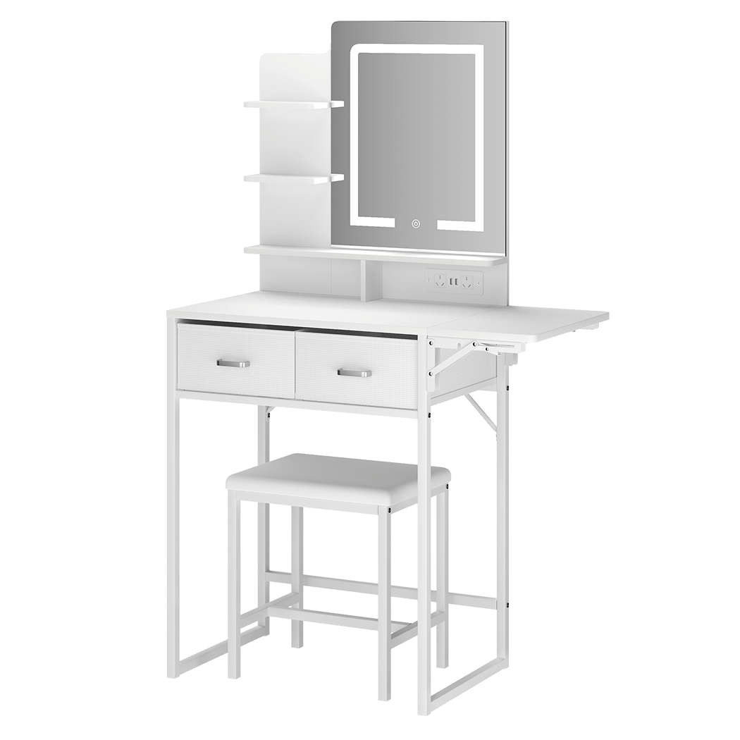 Foldable Dressing Table Vanity Desk with LED Makeup Mirror & Stool - White - Rivercity House & Home Co. (ABN 18 642 972 209) - Affordable Modern Furniture Australia
